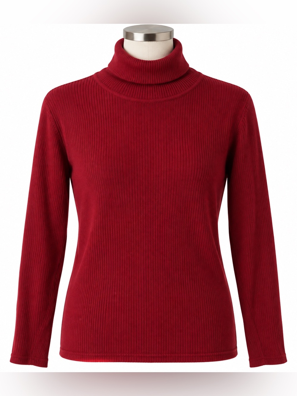 Vintage Jessica Holbrook 100% Silk Ribbed Turtleneck – Rust Red – Medium